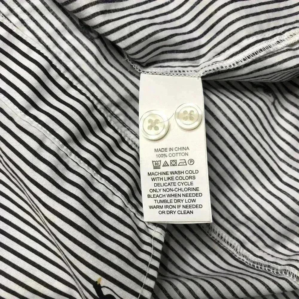 Striped Ruffle Button-Up Shirt - Blue/White - Picture 6 of 12